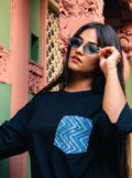 Chevron Sequin Denim Pocket Tee