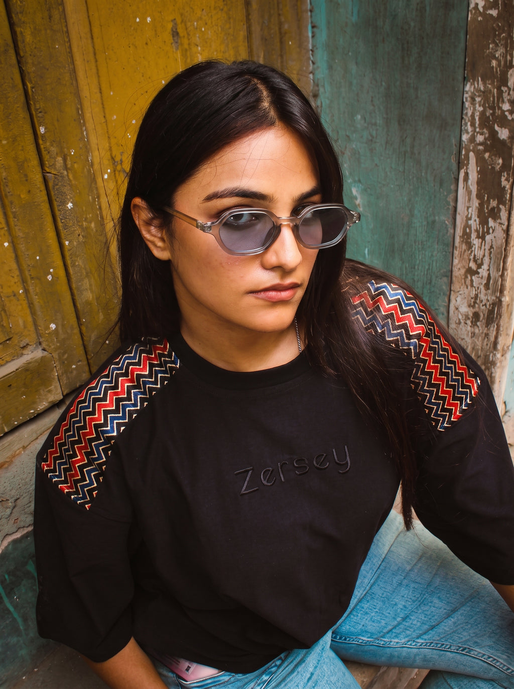 Signature Edition Silk Leheriya Print Yoke Tee