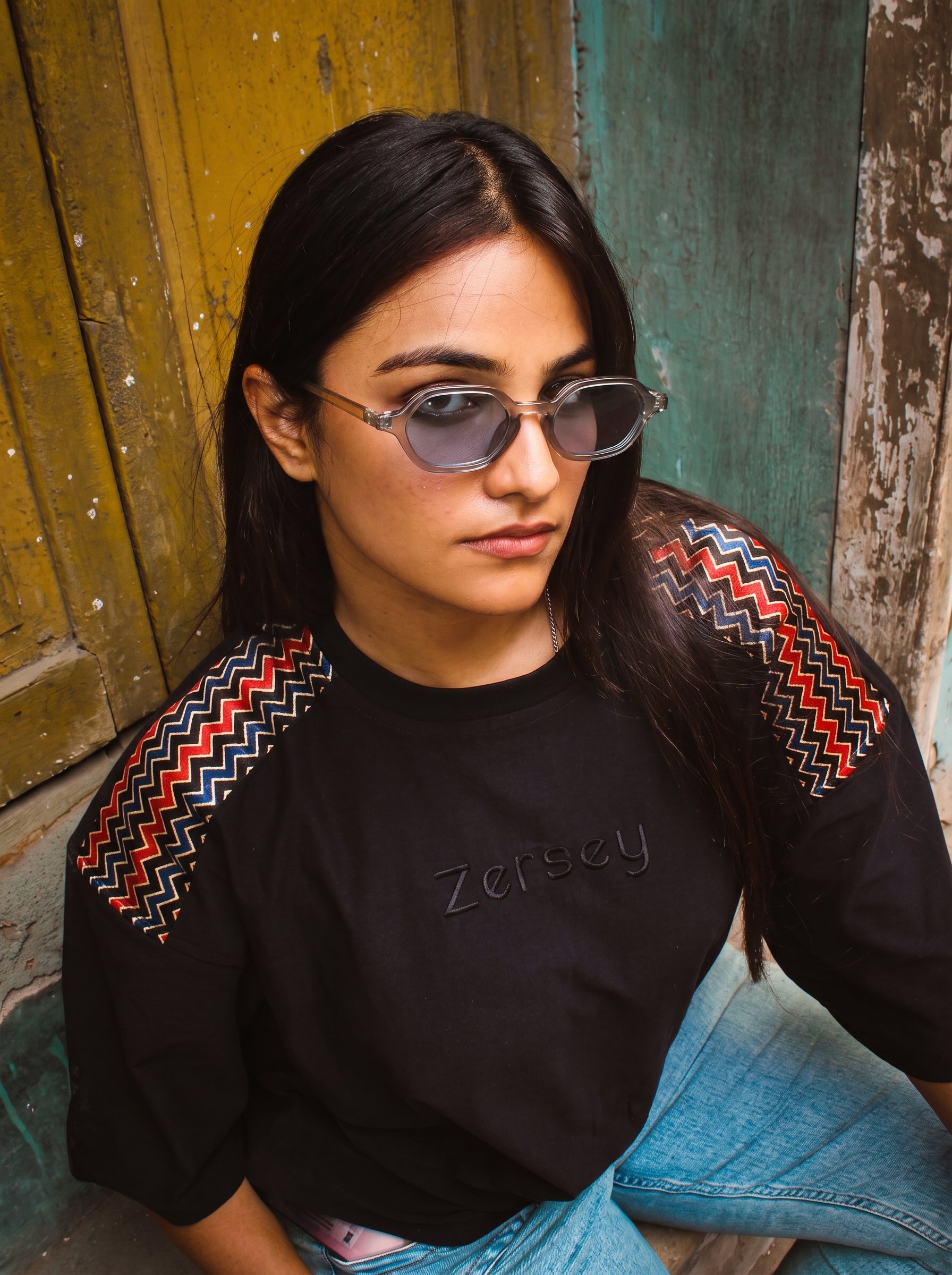 Signature Edition Silk Leheriya Print Yoke Tee
