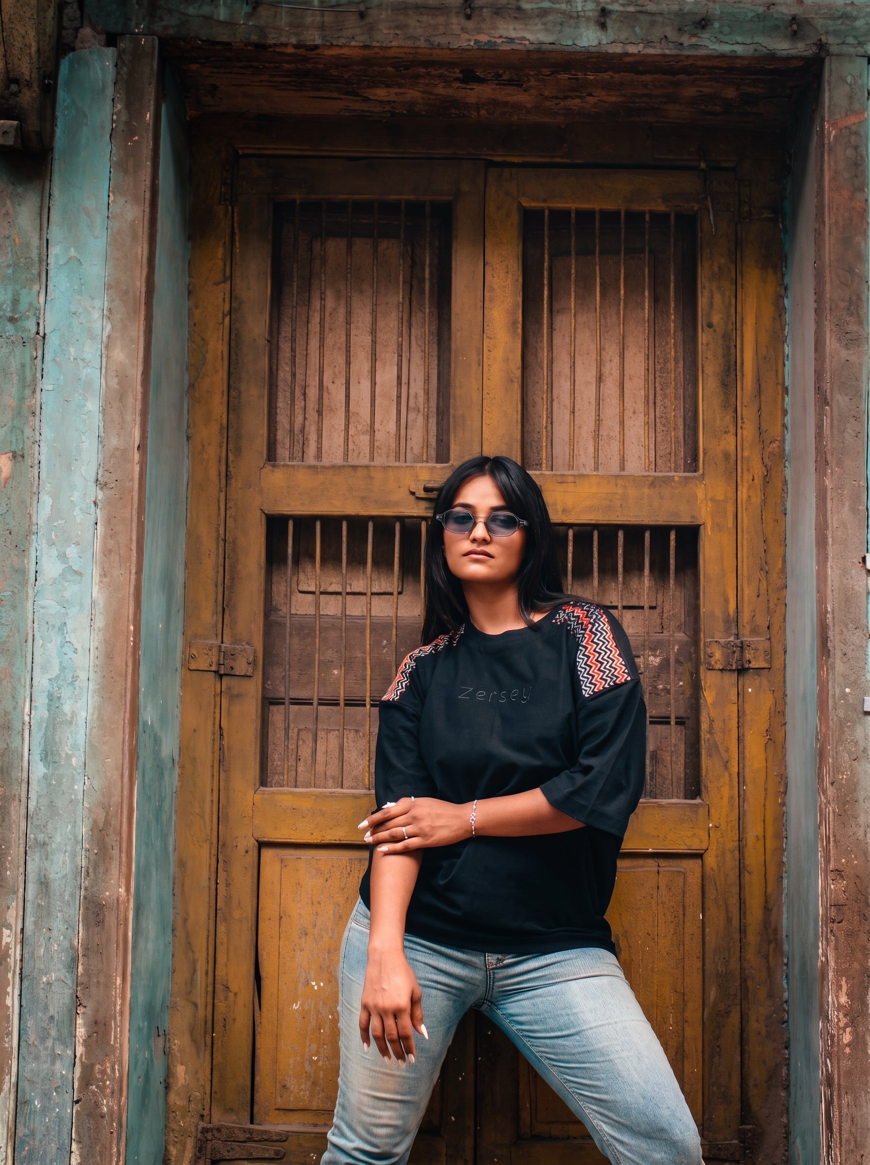 Signature Edition Silk Leheriya Print Yoke Tee