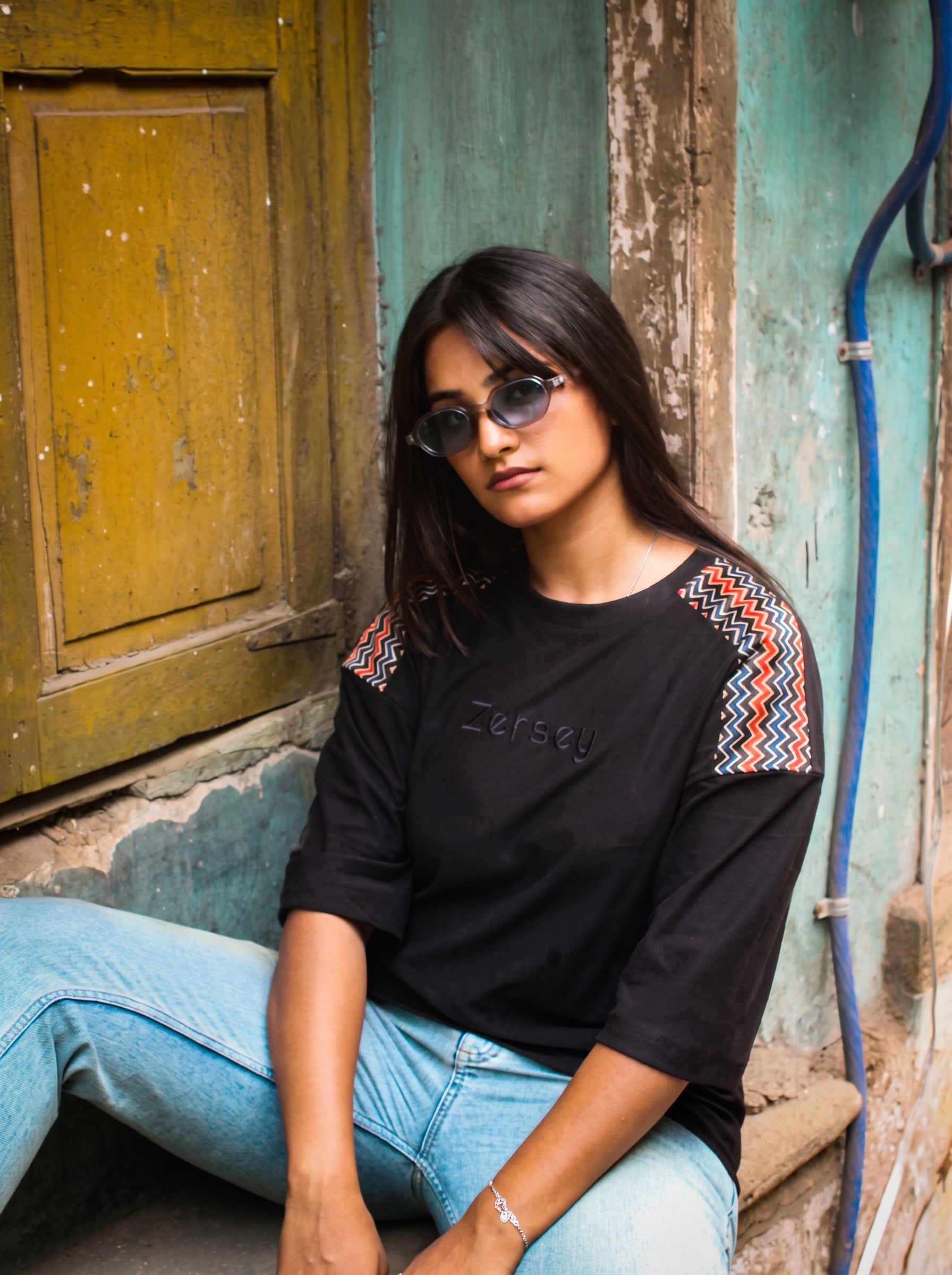 Signature Edition Silk Leheriya Print Yoke Tee